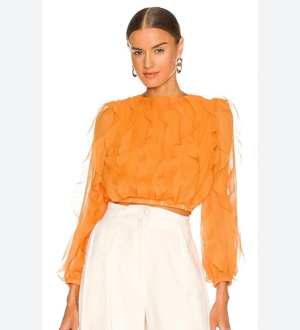 ELLIATT Hawaii Ruffle Tie Back Long Sleeve Top in Mango Orange Size Small